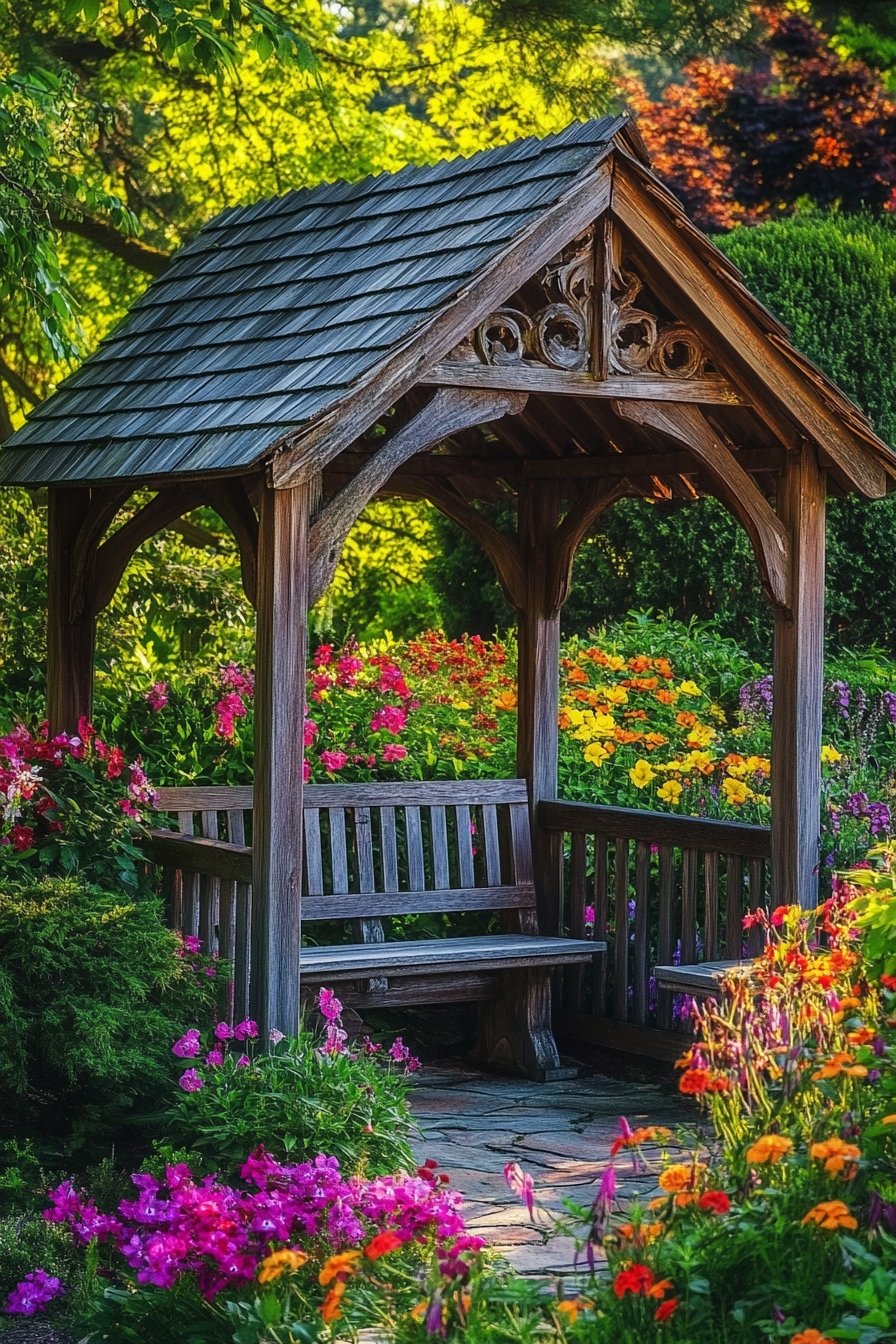 Rustic Pergola Bench for a Picturesque Garden Retreat