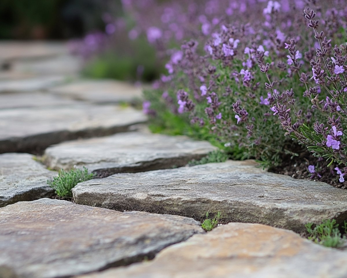 Rustic Stone Path with Lavender Accents