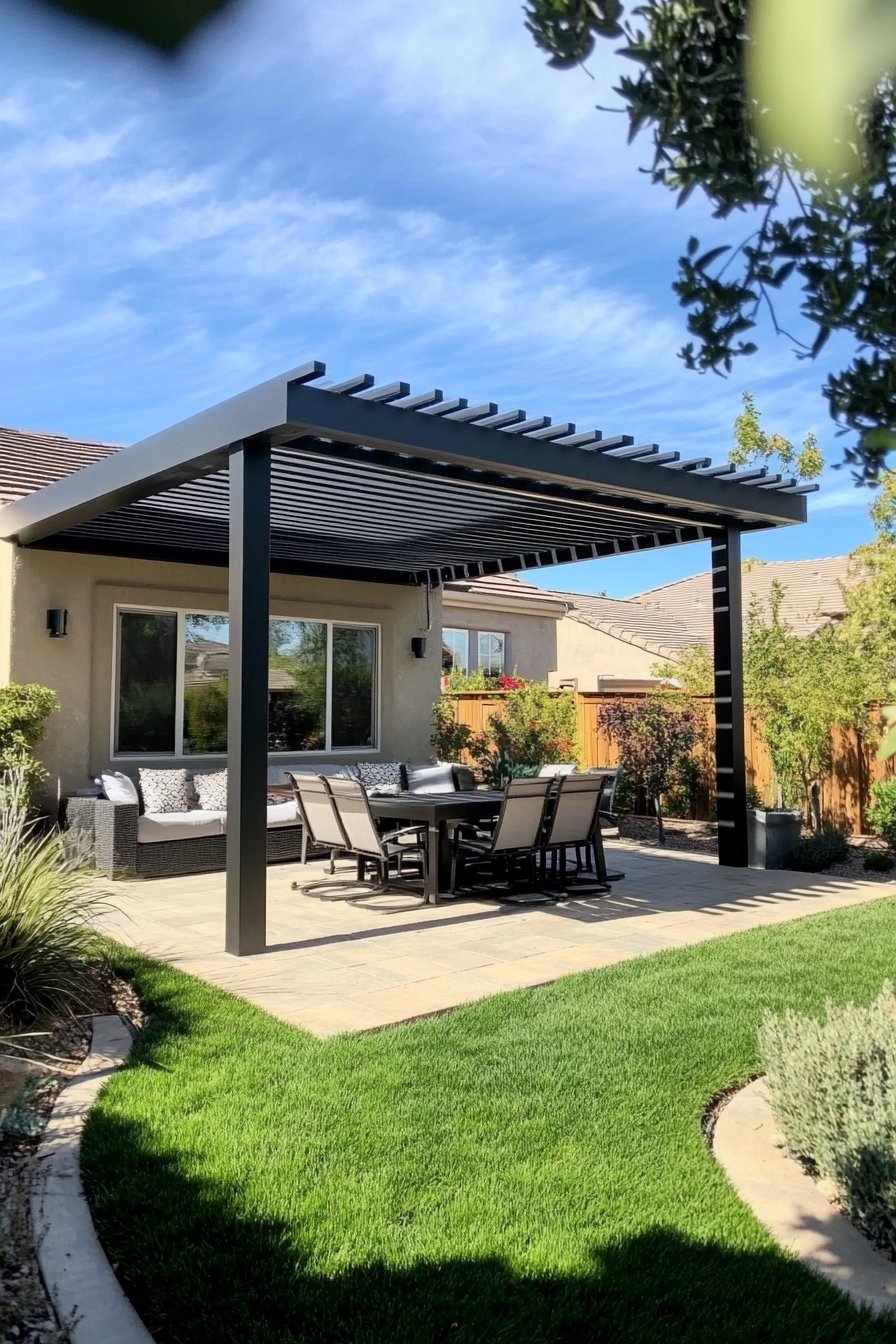 Sleek Metal Pergola for Contemporary Charm