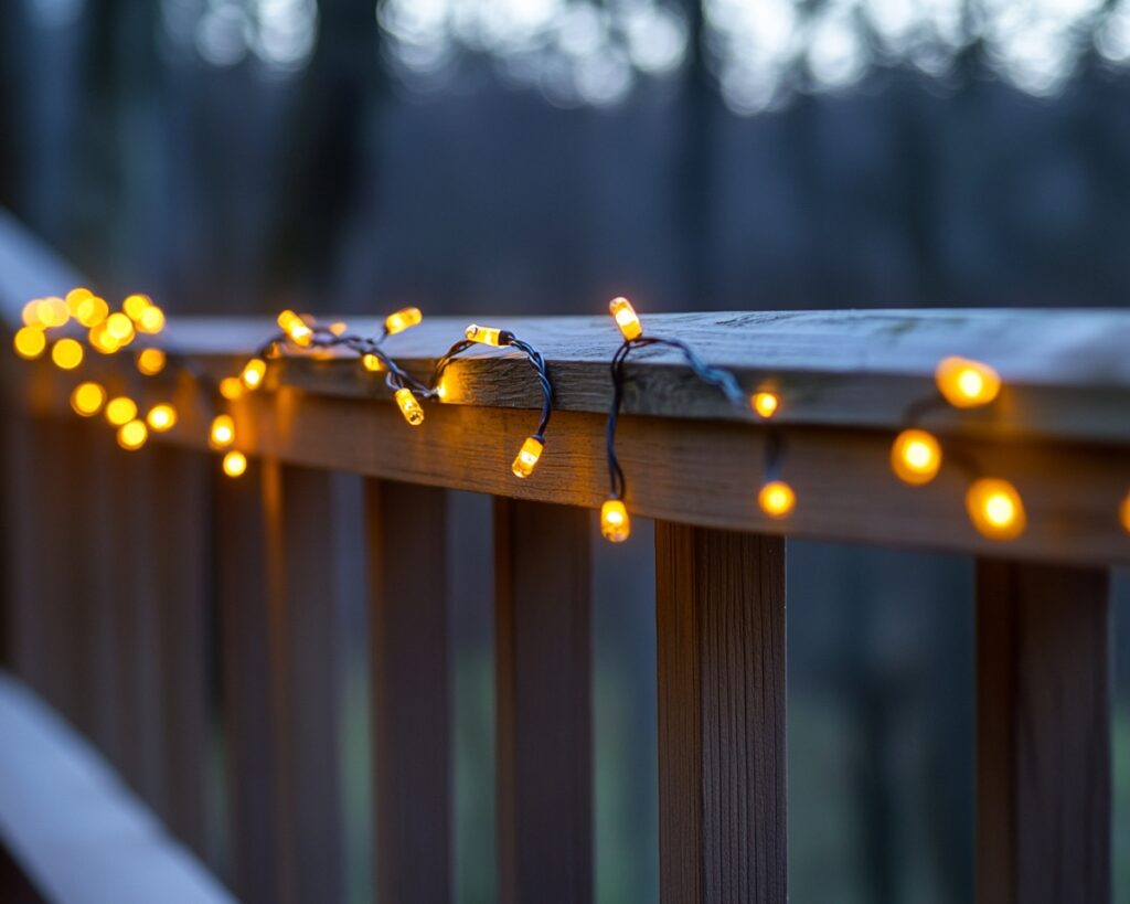 String Warm LED Fairy Lights Along Deck Railings for a Magical Touch