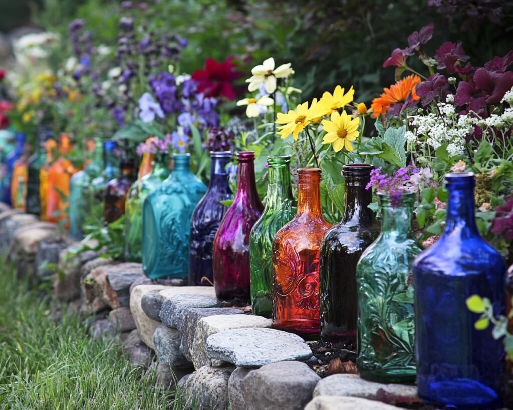 Vibrant Bottle-Edged Garden Pathway