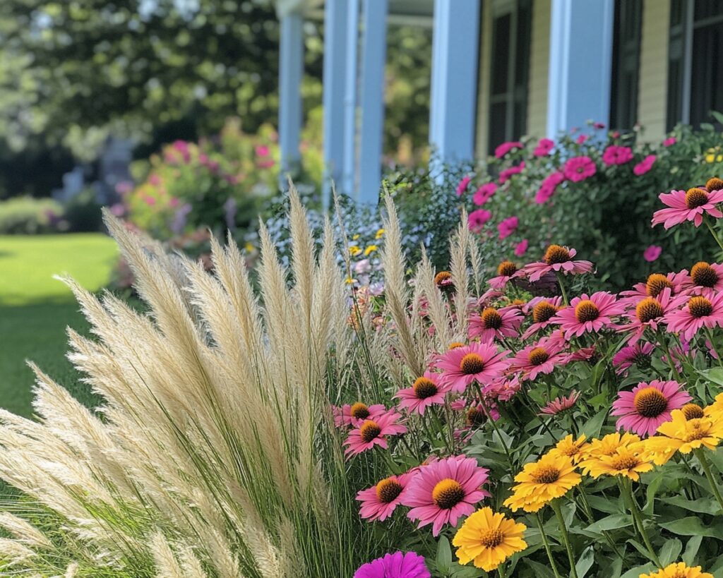 Vibrant Echinacea and Pampas Grass Symphony