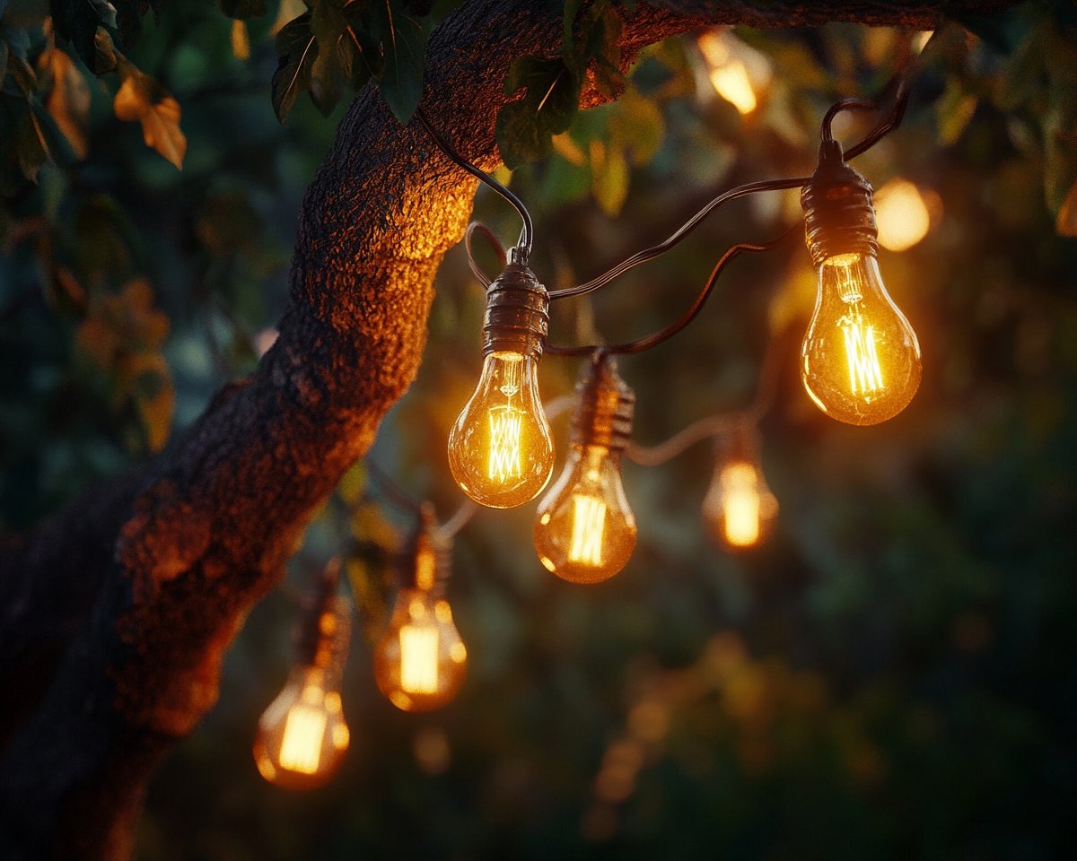 Vintage String Lights for a Rustic Tree Accent