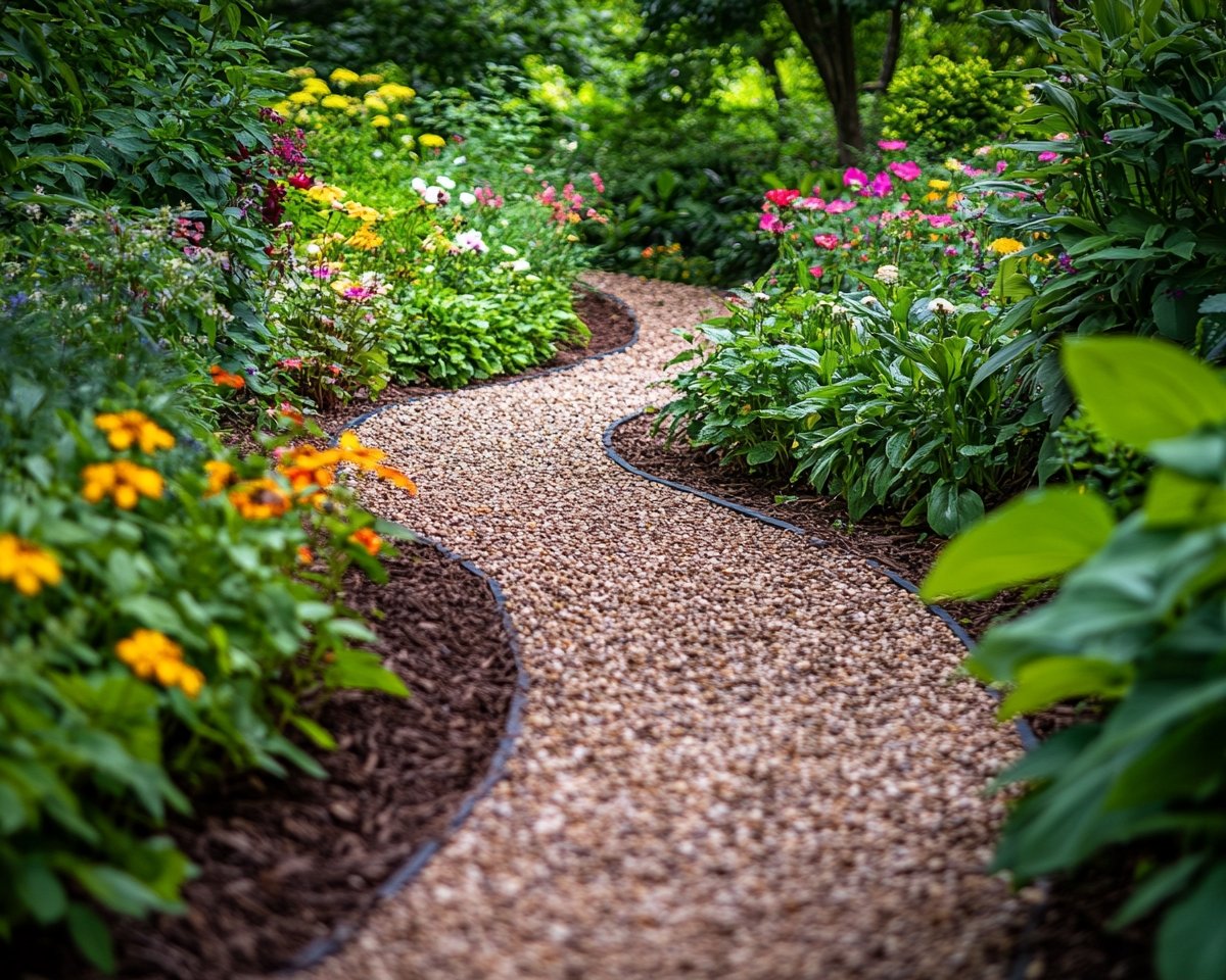 Create a Winding Gravel Pathway Surrounded by Vibrant Flowers for a Serene Garden Retreat