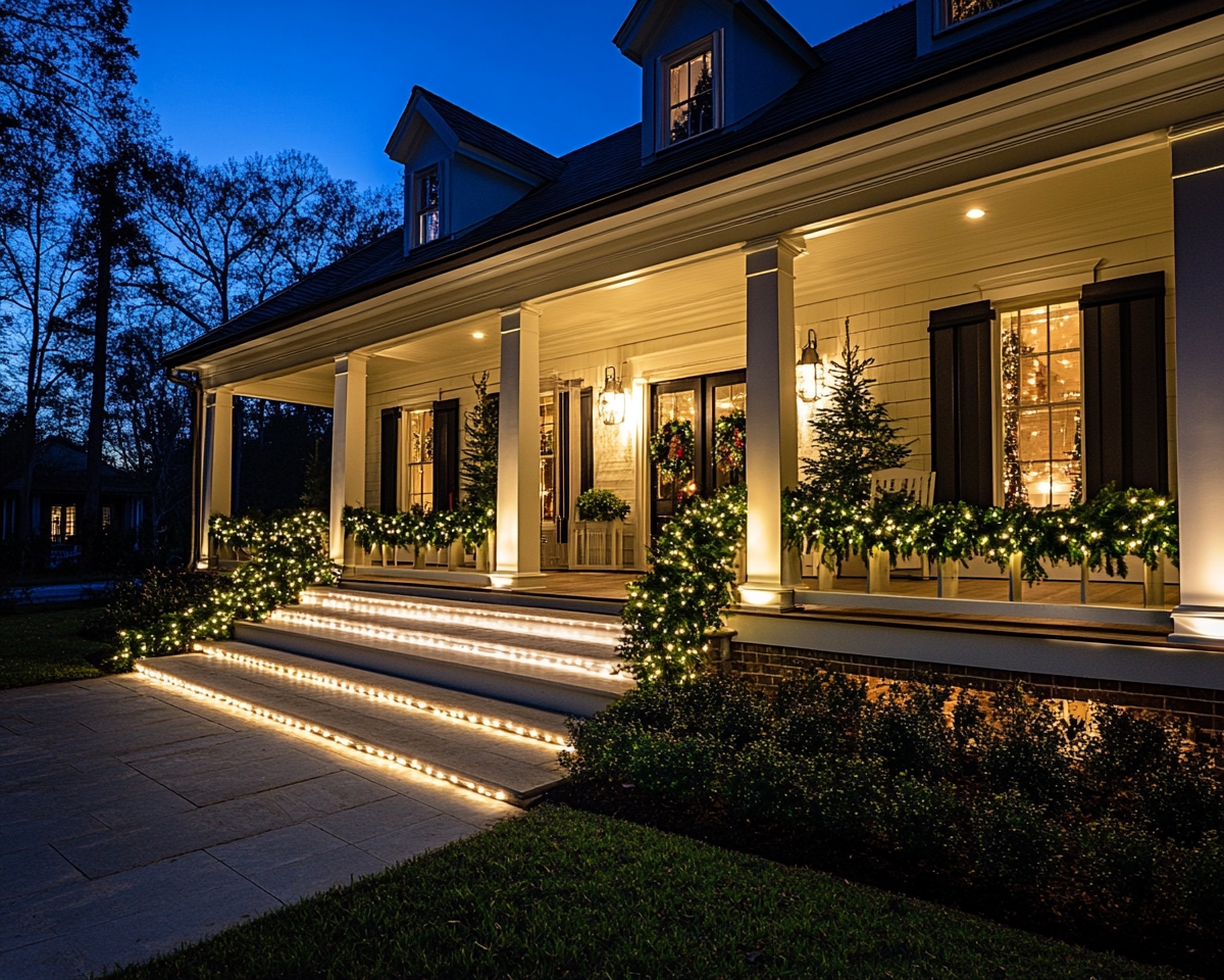 Wrap Porch Railings and Steps with Festive String Lights for a Cozy Glow