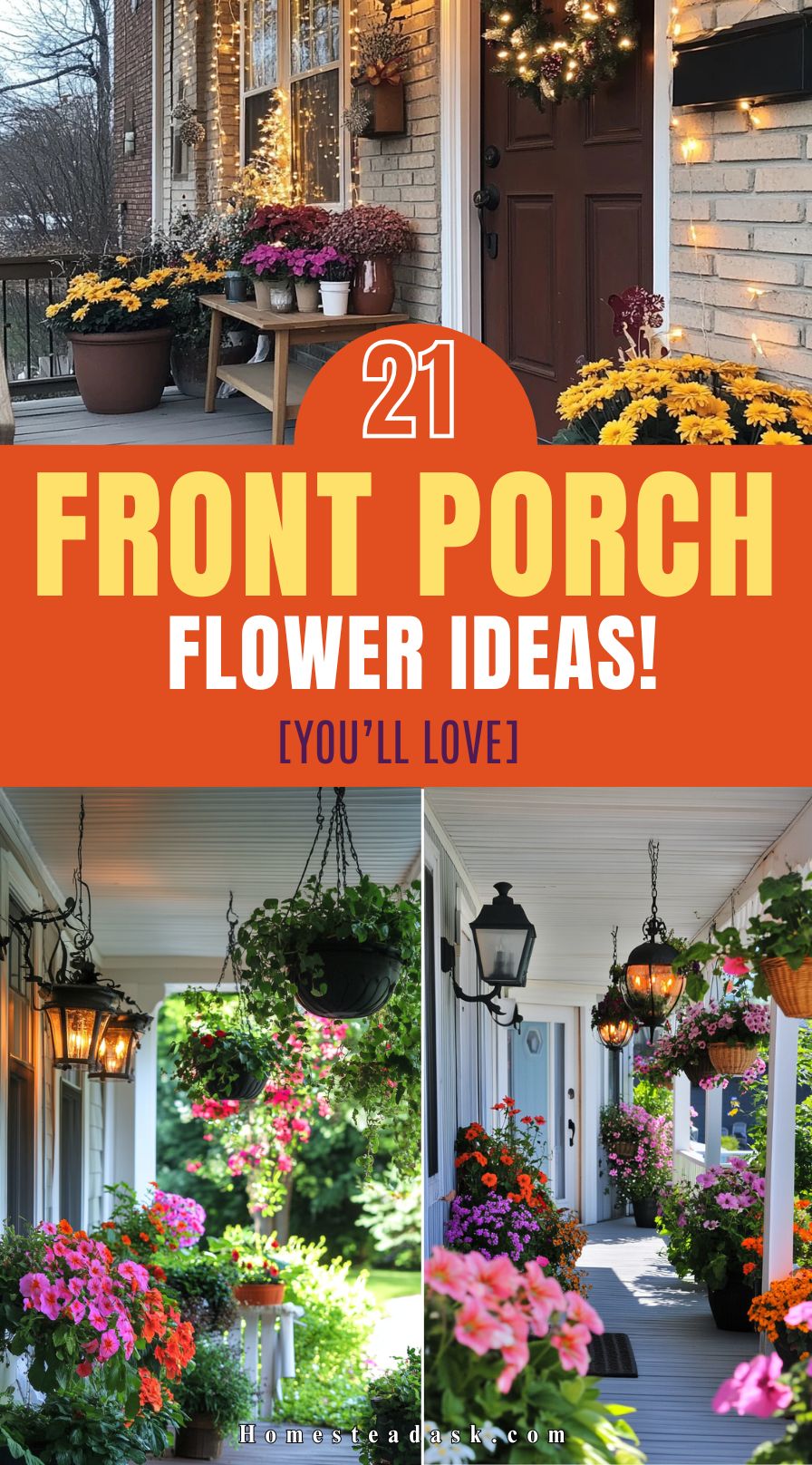 21 Charming Front Porch Flower Idea