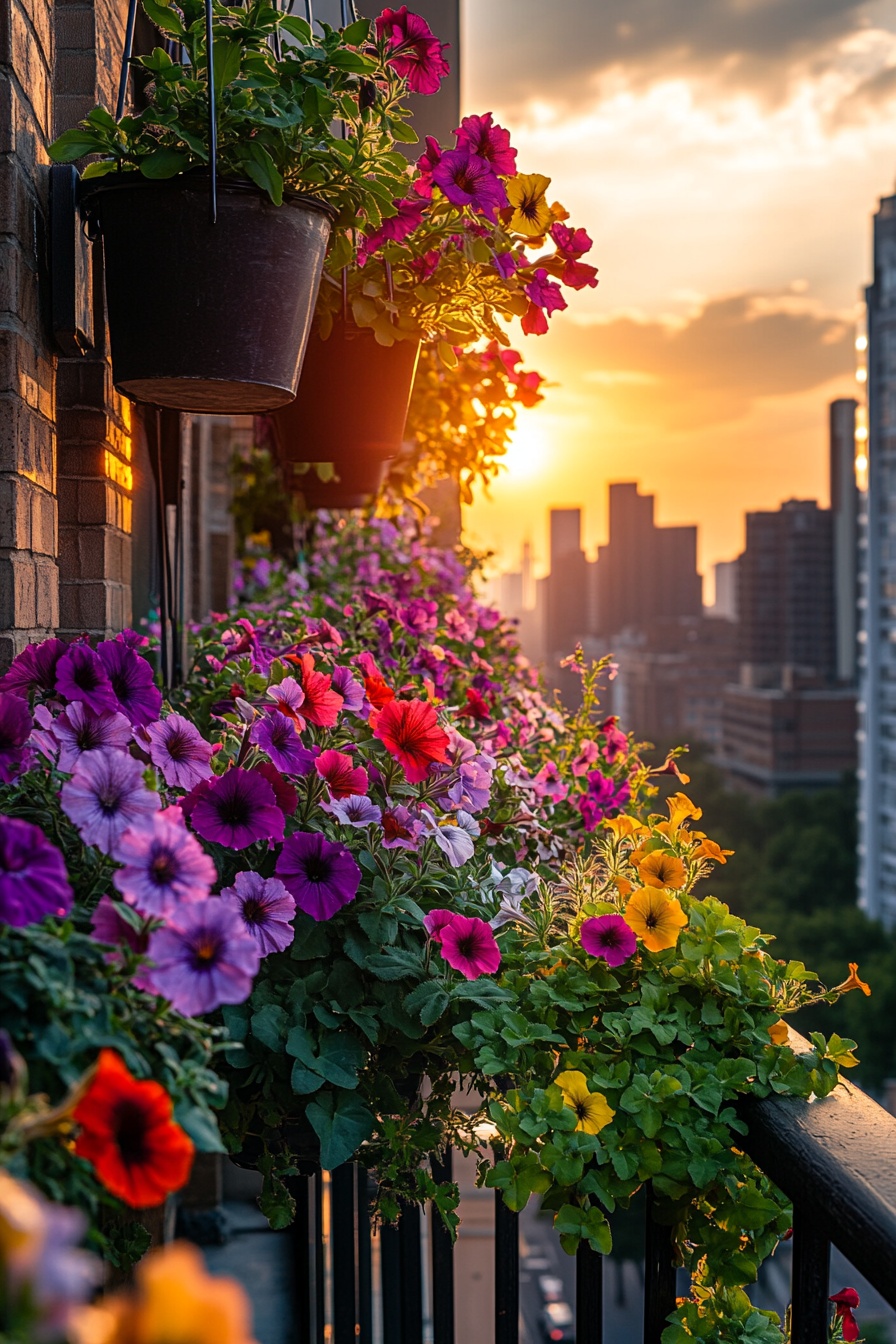 A_balcony_with_hanging_flower_pots_full_of_petunias_15