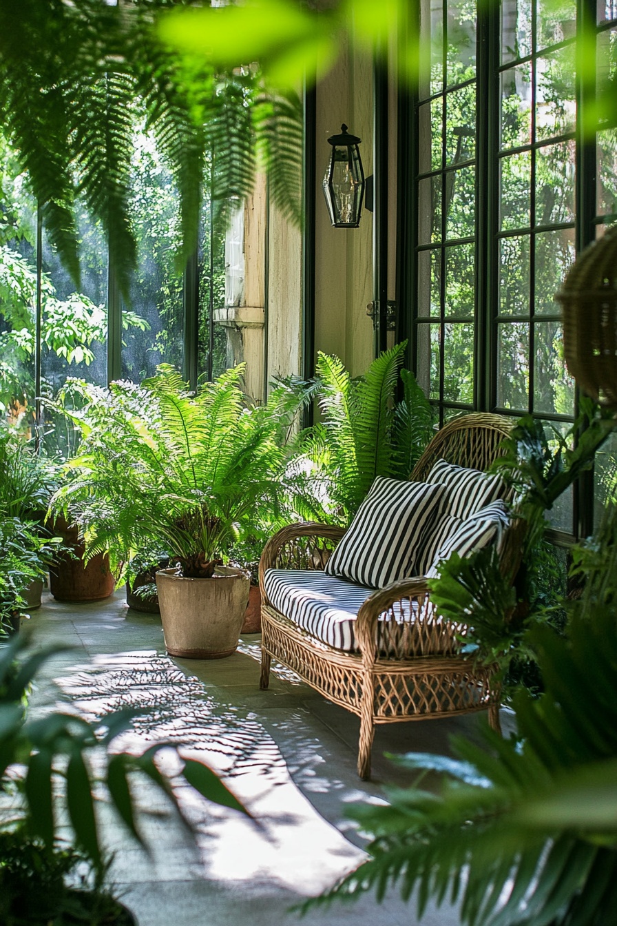 A_green_balcony_surrounded_by_lush_ferns_and_potted_11