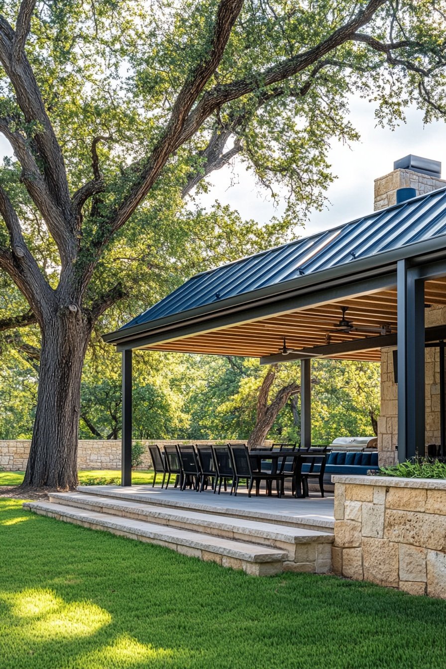 A_metal-roofed_patio_with_wood_beams_and_blue_slats_6