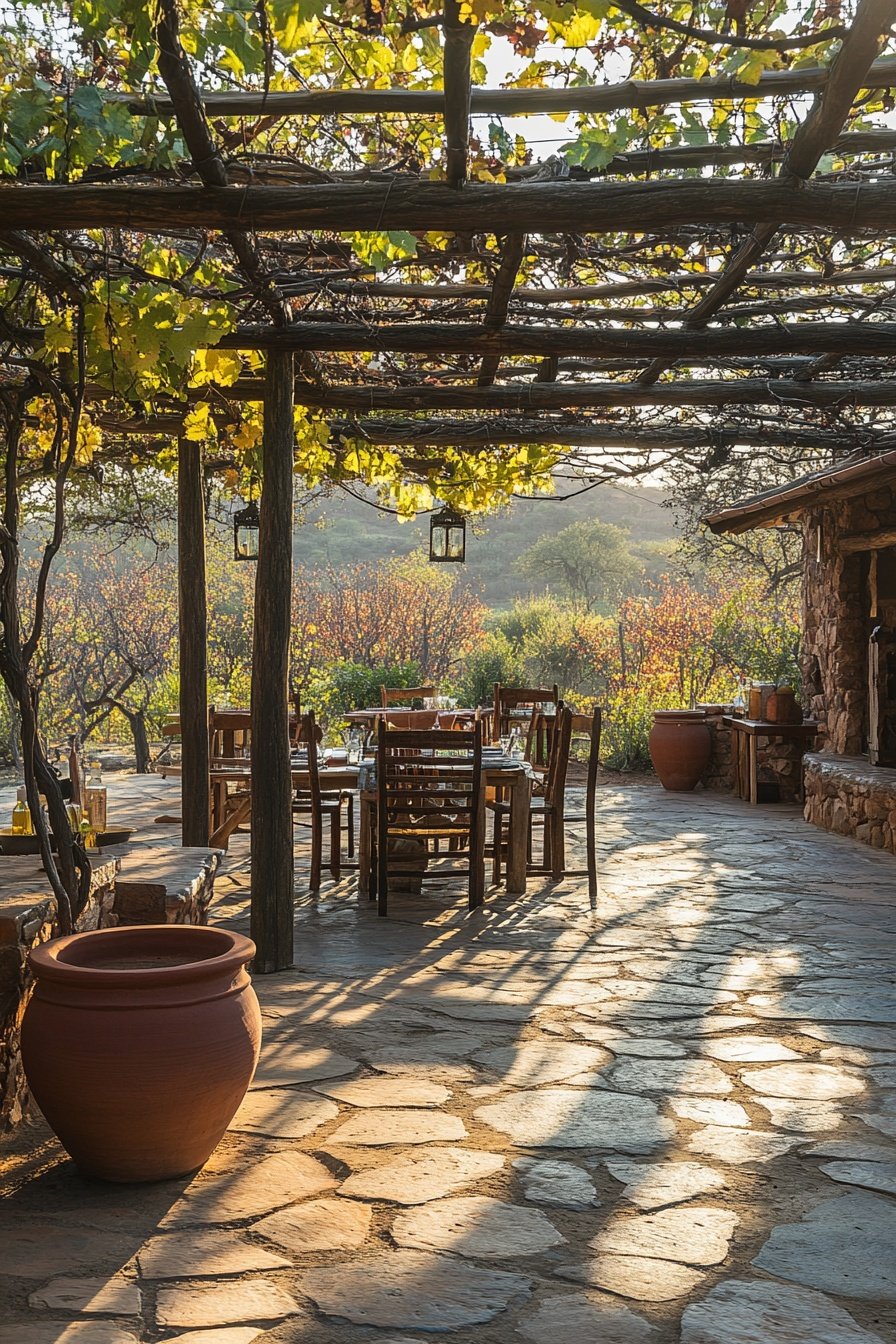 A_rustic_vine-covered_wooden_canopy_over_an_outdoor_4