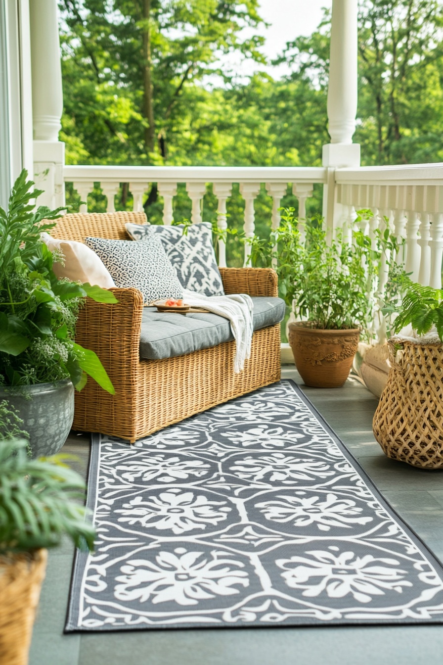 An elegant gray and white patterned runner rug on t 7