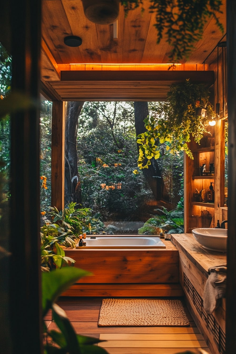 Cozy Wooden Bathhouse with Garden Views