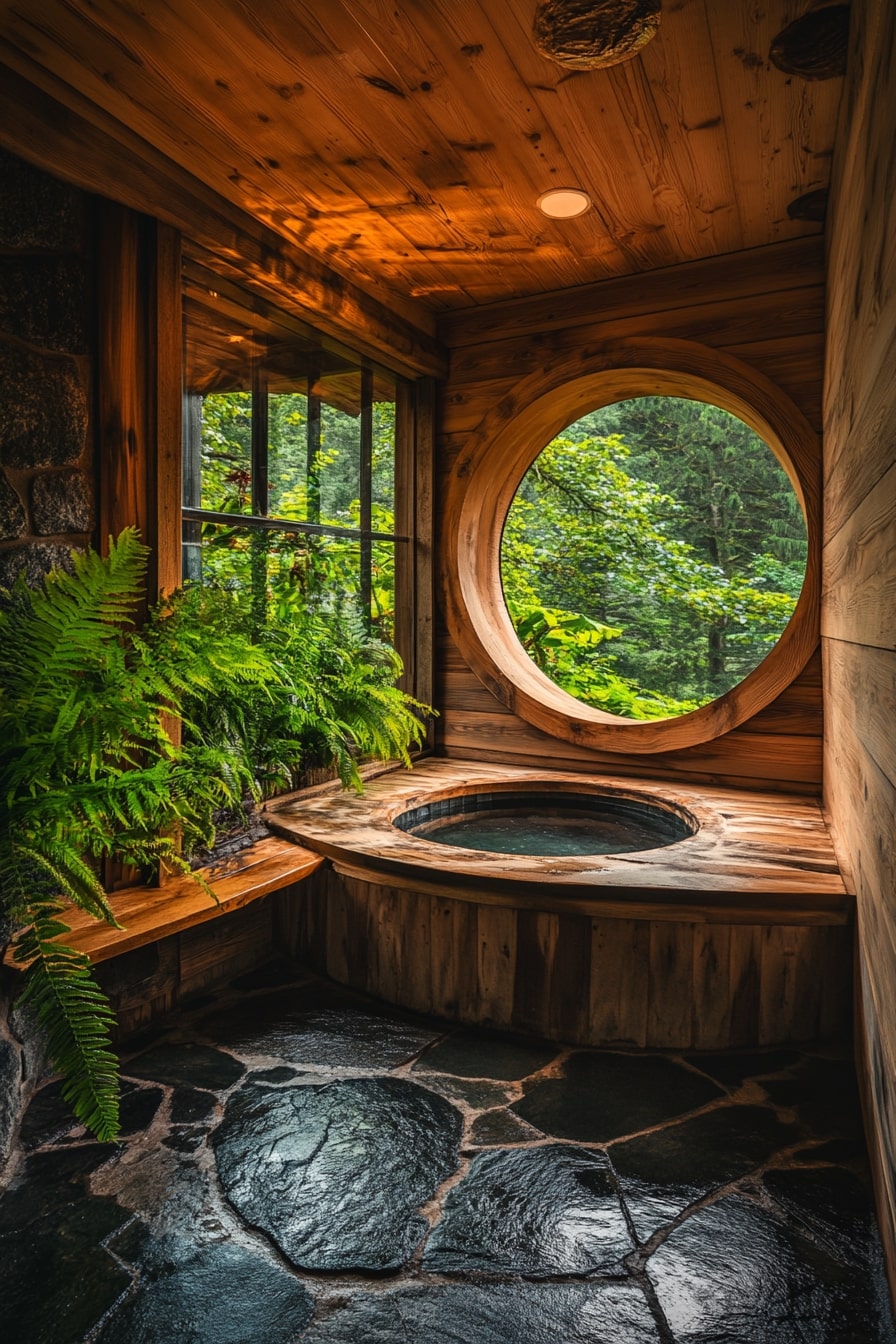 Design a Bathhouse With Circular Window Views