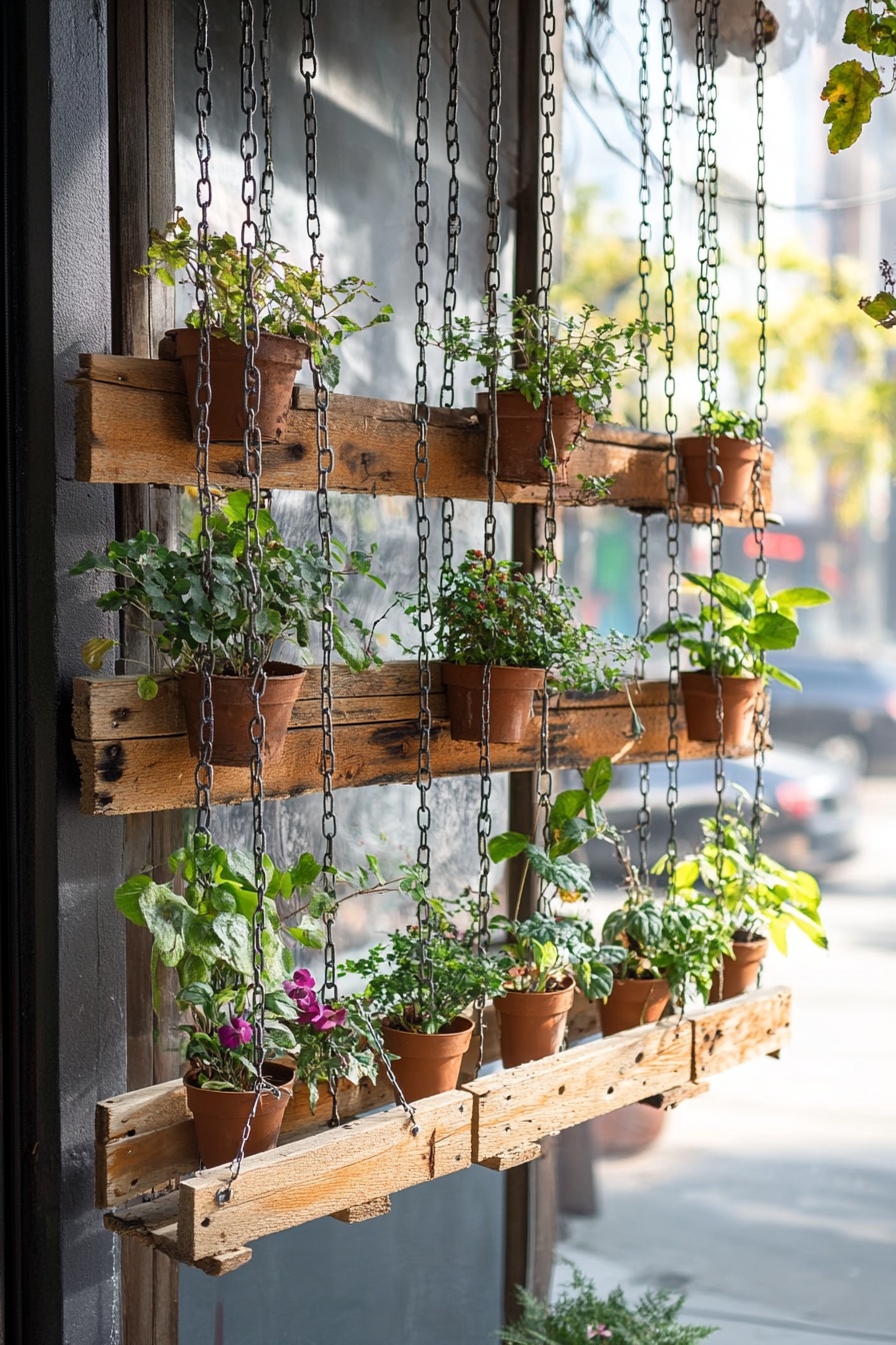 Eco-friendly_wooden_hanging_garden_with_potted_plan_