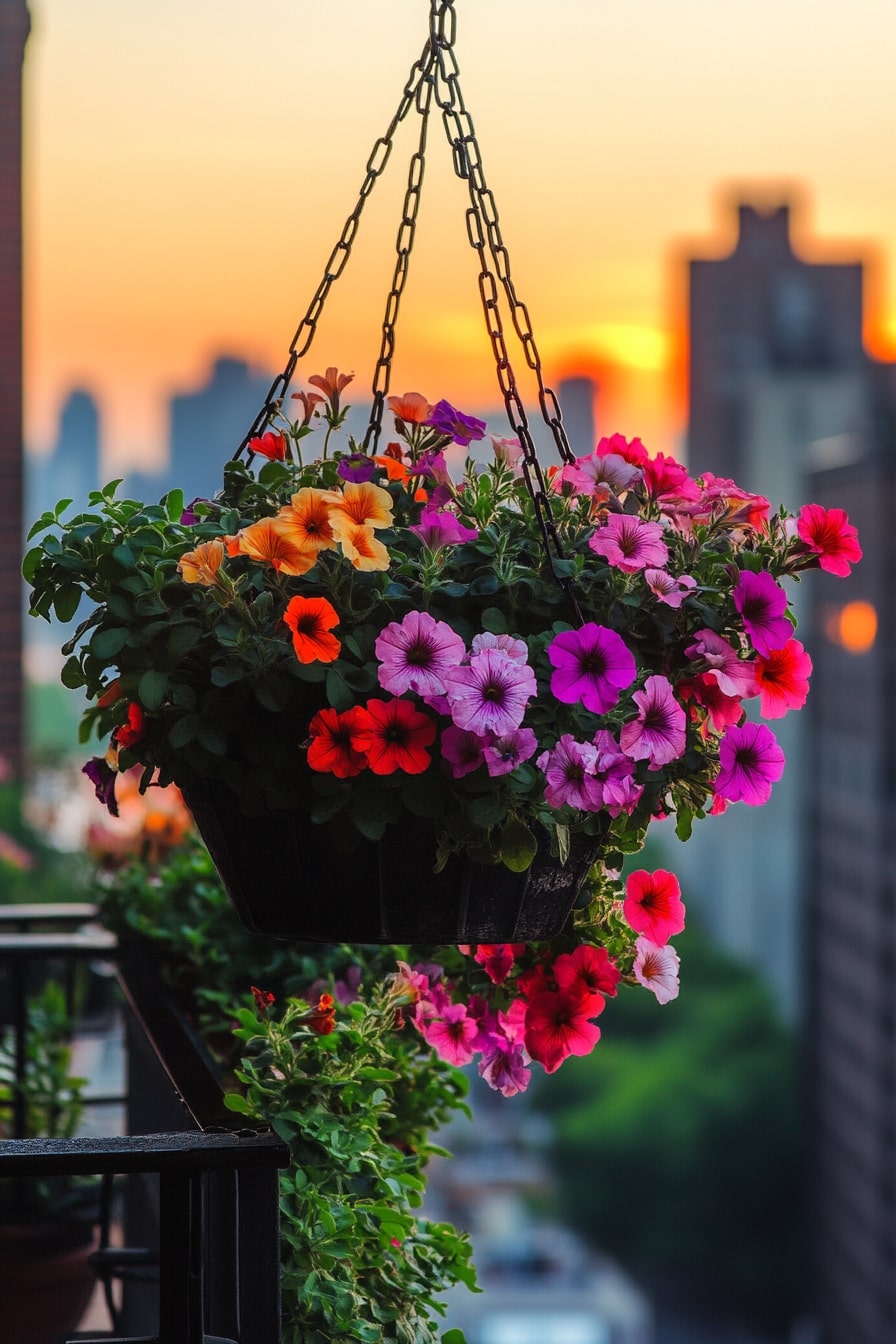 Enhance Balcony Spaces With Vibrant Hanging Flower Baskets