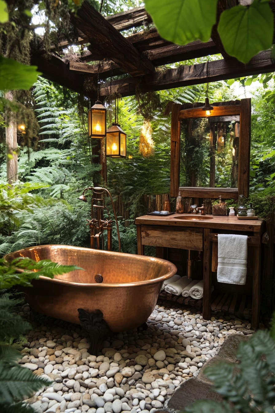 Indulge in a Copper Bath Amidst Lush Forest Ferns