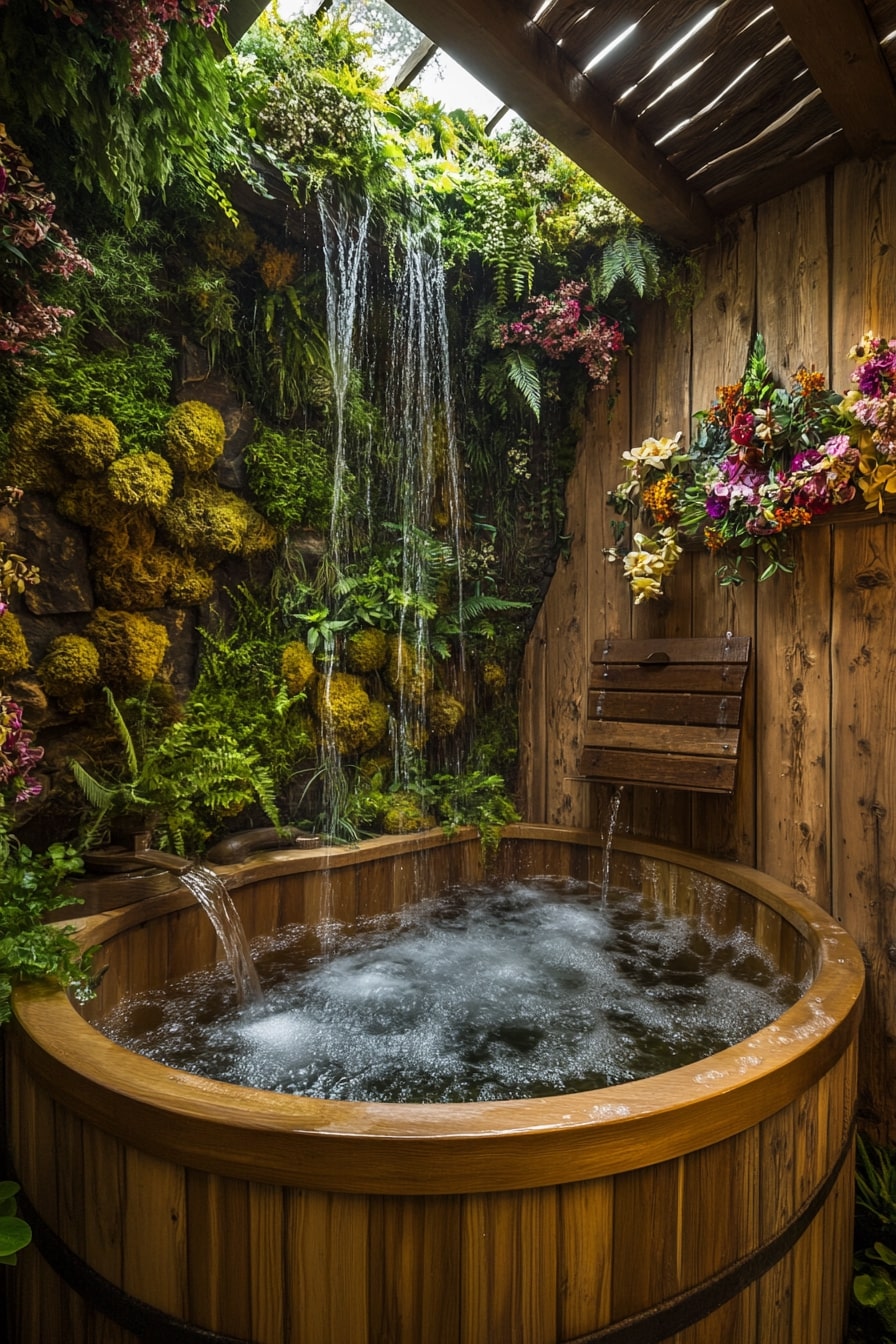 Rustic Forest Bathhouse Hot Tub