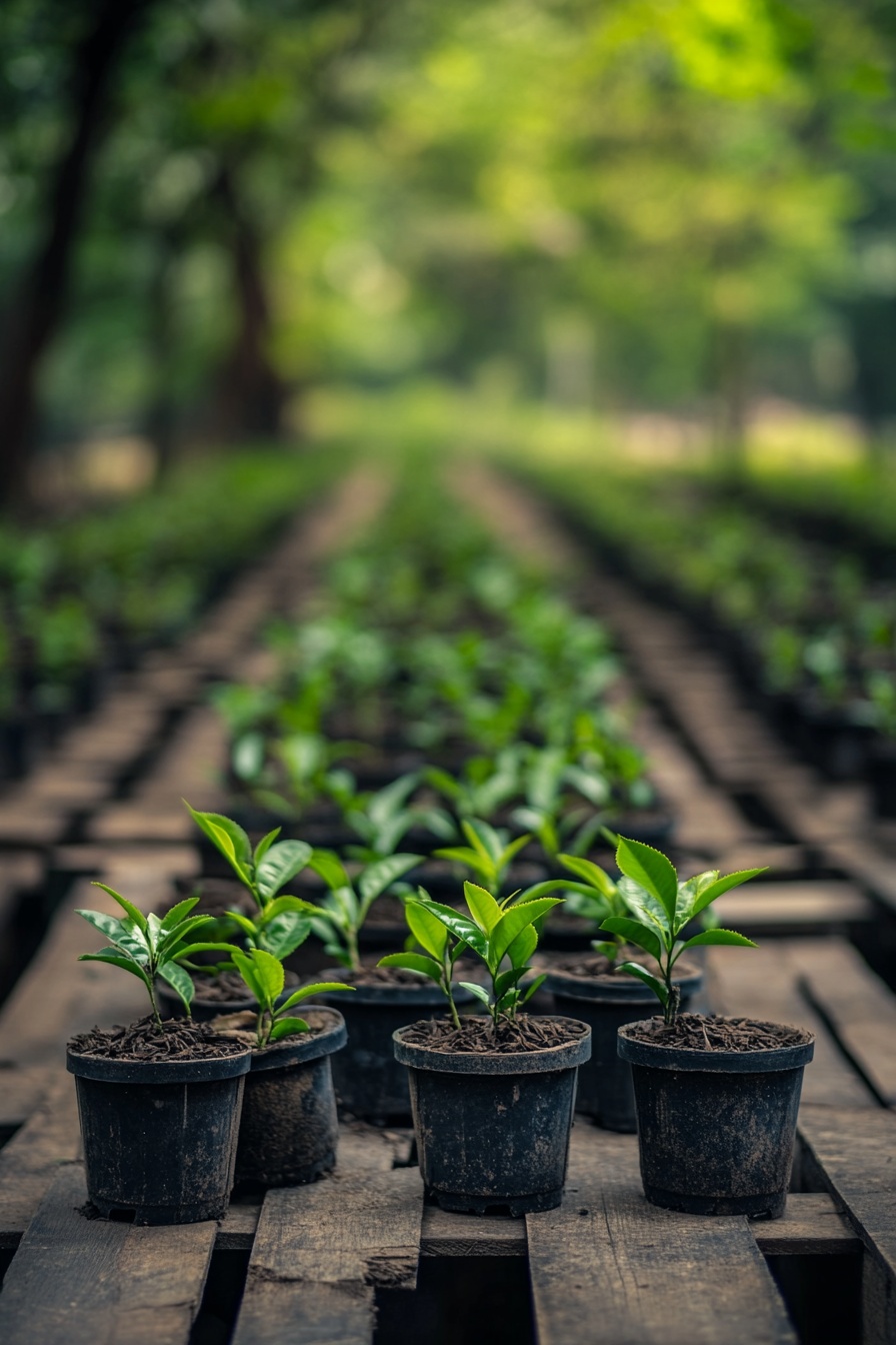 The_photo_shows_small_tea_plants_growing_in_wooden__